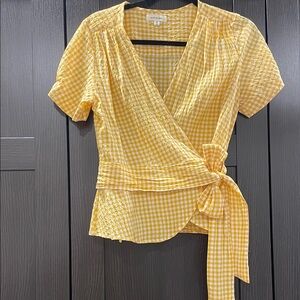 Max Studio Yellow Checkered Wrap Blouse